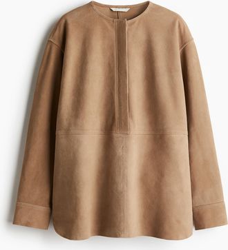H&M Schlupfbluse aus Veloursleder - Beige