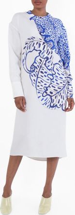 Ferragamo Long Sleeve Floral Print Midi Dress, Brand Size 42 ( US Size 8 )