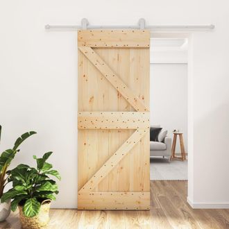 vidaXL Vidaxl - Puerta Corredera Con Herrajes Madera Maciza De Pino 80x210 Cm