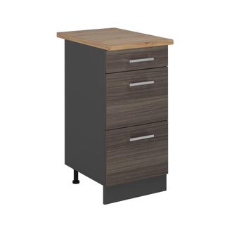 Vicco Mueble Bajo De Cocina R-line, Gris Noble, 40 Cm Con Cajones, Et Roble