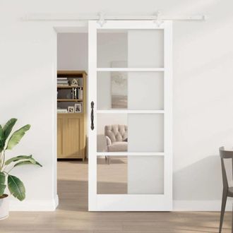 vidaXL Puerta Corredera Vidaxl Con Hardware Blanco 93x211 Cm Madera S&oacute;lida De Pino