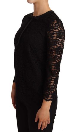 Dolce & Gabbana Womens Black Floral Lace Nylon Blouse Top