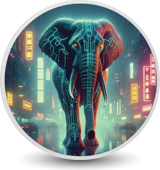 OEM Moneda Plateada De 1 Oz De El Futuro Ne&oacute;n: Elefante Ciberpunk