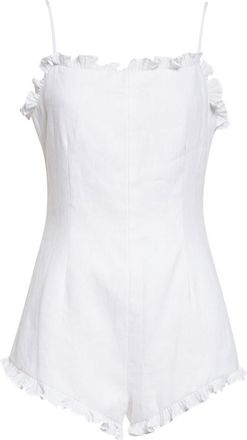 Poss&eacute; Florence Frill Trim Romper in Ivory at Nordstrom, Size Xx-Small