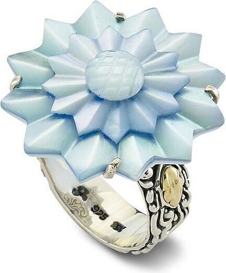 Samuel B. 18K & Silver Pearl Carved Flower Ring