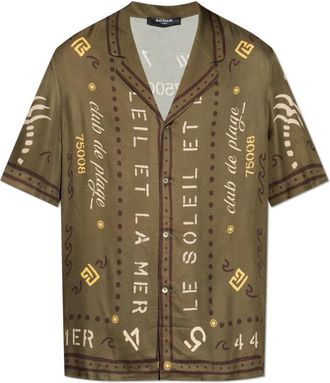 Balmain Shirt met korte mouwen - Heren - Korte mouwen Overhemden - Groen - S - Satijn - Overhemden
