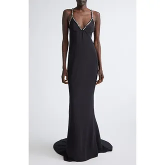 Stella McCartney Jewel Embellished Mermaid Gown with Train in Black at Nordstrom, Size 40