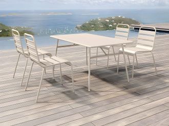 Vente-Unique Sala da pranzo da giardino un tavolo L.160 cm e 4 sedie impilabili in Metallo Beige - MIRMANDE di MYLIA