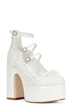 Azalea Wang Sprout Platform Ankle Strap Pump in White at Nordstrom, Size 8.5