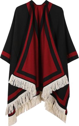 Generic Shawls and Wraps for Women Poncho Cape Shawl Reversible Oversized Blanket Poncho Cape Printed Shawl with Tassel Slit Hem Ruana Open Front Cardigan Win