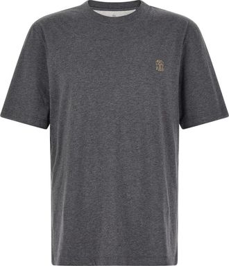 Brunello Cucinelli T-shirt met ronde hals - Heren - T-shirts - Grijs - M - Katoen - Tops