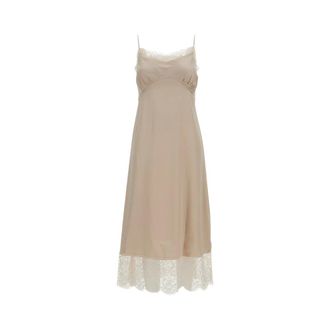 Simone Rocha Lace Trim Slip Dress - female - Simone Rocha - Midi Dresses - Beige - S - Dresses