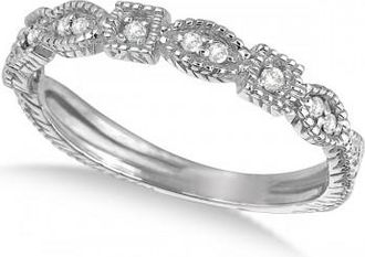 Allurez Diamond Stackable Vintage Style Ring in 14k White Gold (0.15ct)