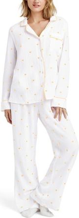 Splendid Lottie Love Cotton Gauze Pajamas in White/Limoncello at Nordstrom, Size X-Large