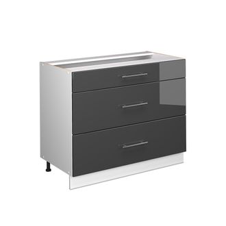 Vicco Mueble Bajo De Cocina Fame-line, Antracita Alto Brillo/blanco, 100 Cm Sin Encimera, Vicco