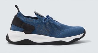 Berluti Shadow leather-trimmed knitted sneakers