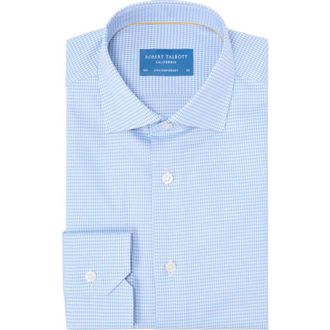 Robert Talbott Reynolds Mini Check Shirt in Contemporary Fit in Blue at Nordstrom, Size 18.5