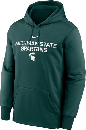 Nike Mens Michigan State Team Stacked Mens Nike Therma College Pullover Hoodie in Green | NKAQ3EYMST-DQE