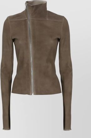 Rick Owens fitted high neck leather jacket silhouette