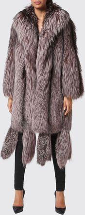 Philipp Plein Cappotto in pelliccia di volpe con collo a scialle e frange