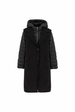 Moorer Mens Lapel Long Coat Hooded Spliced Sleeves Vest In Nero