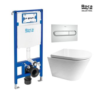 Roca Roca - Bastidor Duplo Pack Cisterna Empotrada Y Pulsador Pl1 Cromo Brillo Con Wc Sus Vortex Orion Tapa Envolvente Bl Br Kp