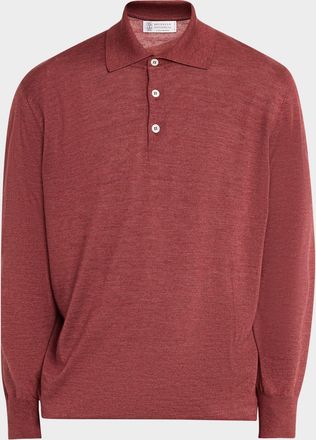 Brunello Cucinelli Men & apos;s Melange Cashmere-Blend Polo Sweater