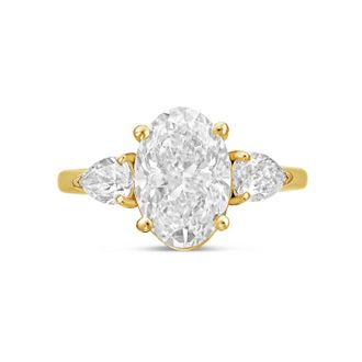 Diana M. Jewels 14kt yellow gold lab grown 3ct oval diamond ring with pears on the sides