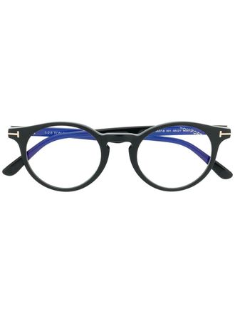 Tom Ford Eyewear round frame glasses - unisex - Acetate - 48 - Black