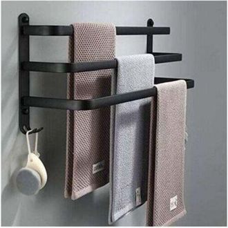 OEM Toallero Negro Para Ba&ntilde;o - Barras Adhesivas Para Toallas De Pared - Impermeable Con Gancho (50 Cm, Tres Barras) Trimec