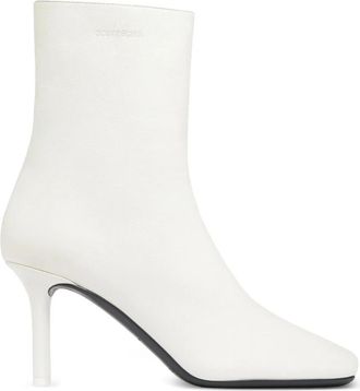 Courr&egrave;ges Heritage Enkelboot met Vierkante Neus - Dames - Laarzen met Hak - Wit - 39 EU - Leer - Schoenen
