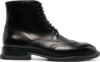 Alexander McQueen Black Black Textured Lace Up Boots
