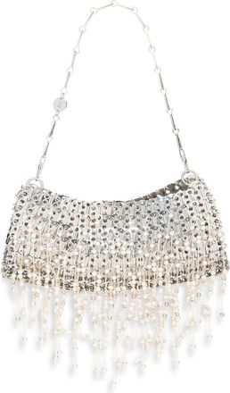 Paco Rabanne 1969 Beaded & Faux Pearl Fringe Shoulder Bag in Nacre/gris at Nordstrom