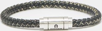 Aigner Leather Thread Silver Tone Bracelet