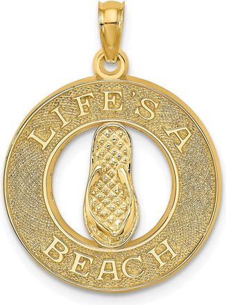 Diamond2Deal 14k Yellow Gold LIFES A BEACH Circle with Flip-Flop Charm Pendant