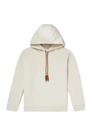 Loewe Logo-Embroidered Leather-Trimmed Cotton-Jersey Hoodie