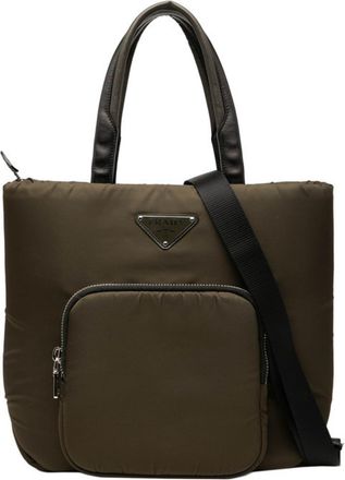 Prada Green Khaki Nylon Leather Shoulder Bag Tote Bag (Pre-Owned)