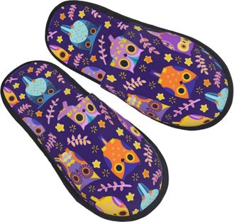 Generic Women Men Slippers Colorful Owl Bedroom Slipper Fluffy Indoor Shoes Plush Fleece Lined House Shoes For Outdoor Travel Party M