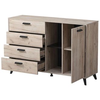 Dmora Credenza Issogne, Madia 4 Cassetti, 2 Ripiani, Apertura Battente e Scorrevole, 137.5x40x90.5h cm Marrone Rovere Grigio