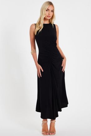 Quiz ITY Ruched Detail Midi Dress in Black at Nordstrom, Size 12