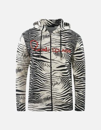 Roberto Cavalli Mens Cavalli Class Zebra Print Zip-Up Black Hoodie - Size: 38
