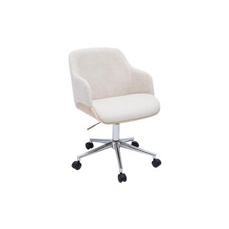 Miliboo Silla De Oficina Con Ruedas De Tela Chenilla Beige, Madera Clara Y Metal Cromado Earl