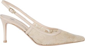 Roberto Festa Milano Beige Game Floral Lace Ankle Strap Leather Sandals