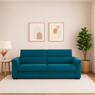 Dmora Dmora - Sof&aacute; Cama 2 Plazas Brusasco, Sof&aacute; Convertible Para Sal&oacute;n, Acolchado, Desenfundable, Calidad 100% Made In Italy, 205x95 H100 Cm, Azul Claro