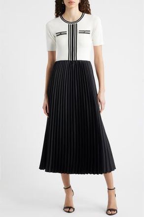 Elie Tahari The Mave Mixed Media Sweater Dress in Sky White /Noir at Nordstrom Rack, Size X-Small