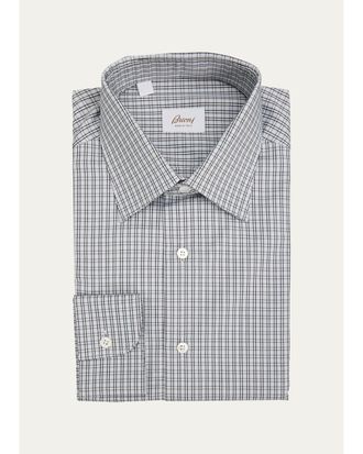 Brioni Mens Check Cotton Dress Shirt