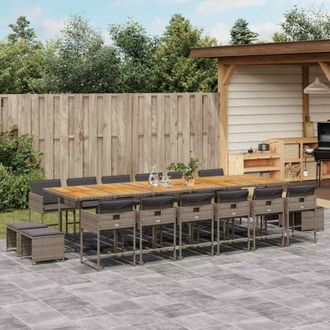 vidaXL Set Comedor De Jard&iacute;n 17 Pzas Y Cojines Rat&aacute;n Sint&eacute;tico Gris Vidaxl