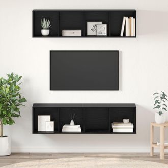 Berkfield Home Wall-mounted with Storage 2 pcs Black oak 37 x 37 x 142.5 cm Engineered wood