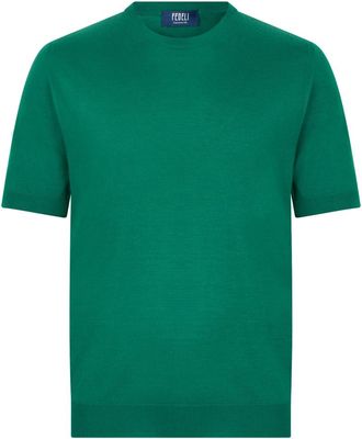 Fedeli Argentina Pearly Short Sleeve Crewneck - Heren - Ronde hals truien - Groen - L - Kasjmier - Truien & Vesten