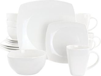 Gibson Home 16 Piece Square Fine Ceramic Dinnerware Set in White at Nordstrom